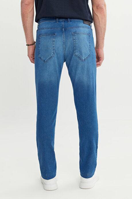 Slim Fit Dar Kesim Pamuklu Esnek 5 Cep Mavi Pantolon resmi