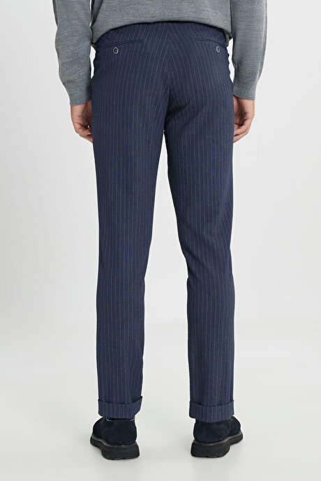 Slim Fit Dar Kesim Gofre Desenli Beli Bağlamalı Yan Cep Esnek Jogger Lacivert Pantolon resmi
