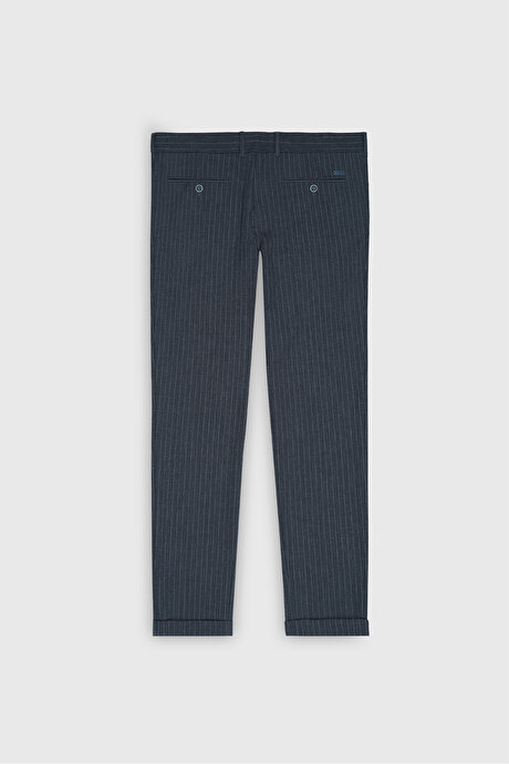 Slim Fit Dar Kesim Gofre Desenli Beli Bağlamalı Yan Cep Esnek Jogger Lacivert Pantolon resmi