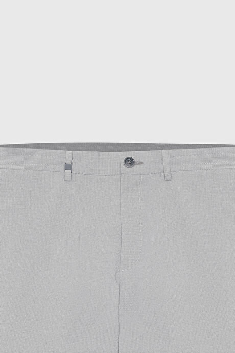 Slim Fit Dar Kesim Pamuklu Yan Cepli Beli Bağlamalı Armürlü Gri Pantolon resmi