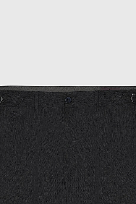 Slim Fit Dar Kesim Desenli Yan Cepli Yünlü Siyah Pantolon resmi