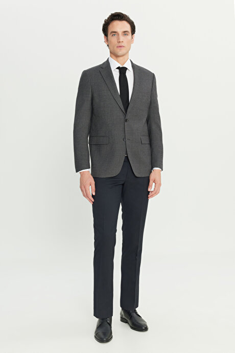 Comfort Fit Rahat Kesim Mono Yaka Desenli Yünlü Antrasit Ceket resmi