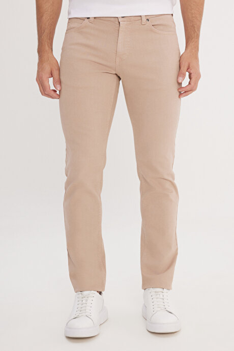360 Derece Her Yöne Esneyen Slim Fit Dar Kesim Pamuklu Esnek 5 Cep Vizon Pantolon resmi