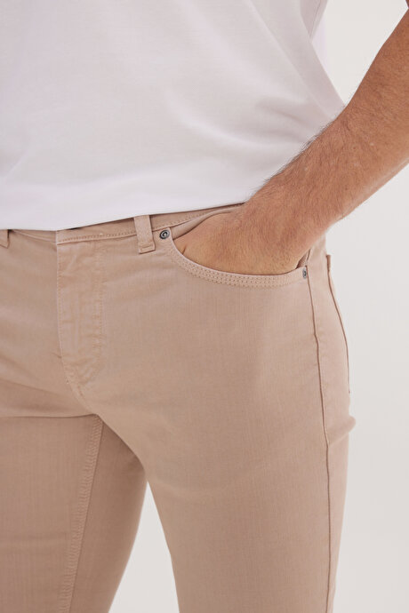 360 Derece Her Yöne Esneyen Slim Fit Dar Kesim Pamuklu Esnek 5 Cep Vizon Pantolon resmi