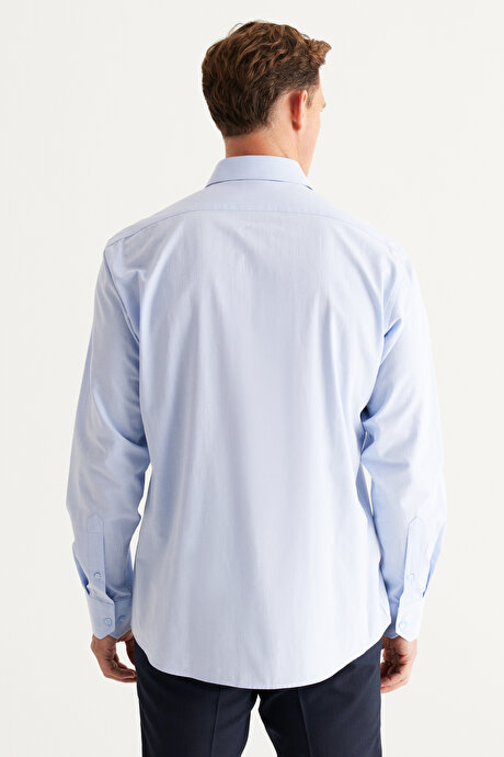 Comfort Fit Rahat Kesim %100 Pamuk Klasik Yaka Açık Mavi Gömlek resmi