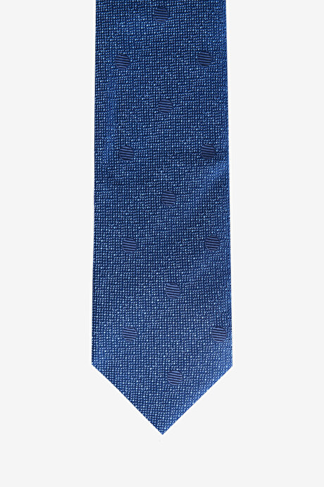 Desenli İpek Mavi-Lacivert Kravat resmi