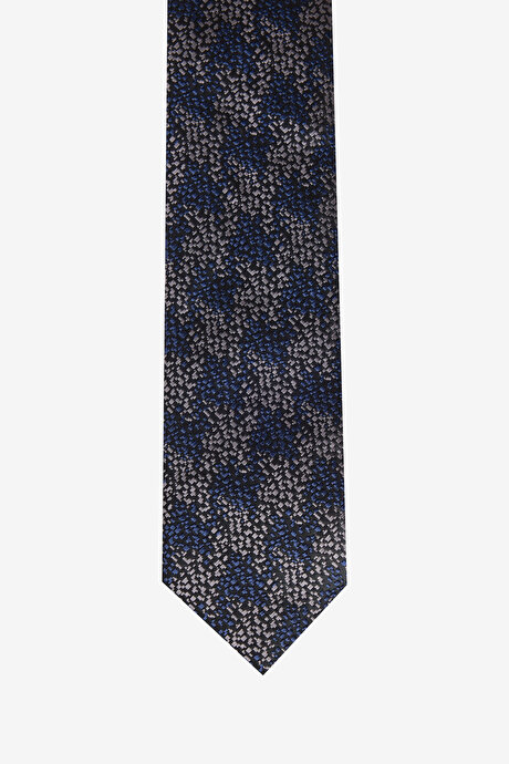 Desenli İpek Lacivert-Gri Kravat resmi