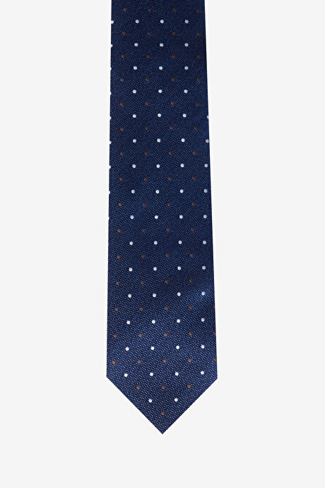 Desenli İpek Lacivert-Gri Kravat resmi