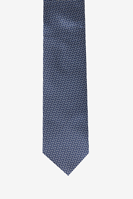 Desenli İpek Lacivert-Gri Kravat resmi