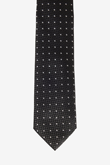 Desenli İpek Siyah-Gri Kravat resmi