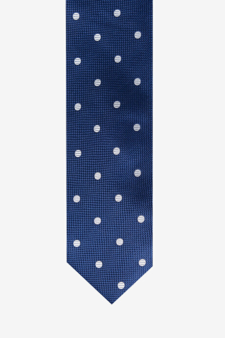 Desenli İpek İnce Lacivert-Gri Kravat resmi