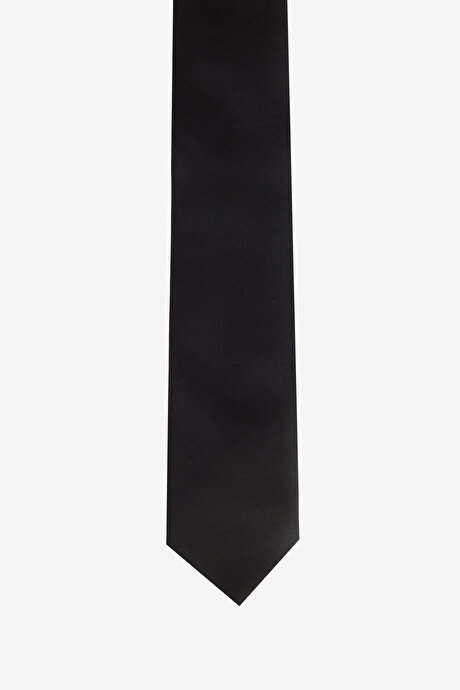 Desenli İpek İnce Siyah Kravat resmi