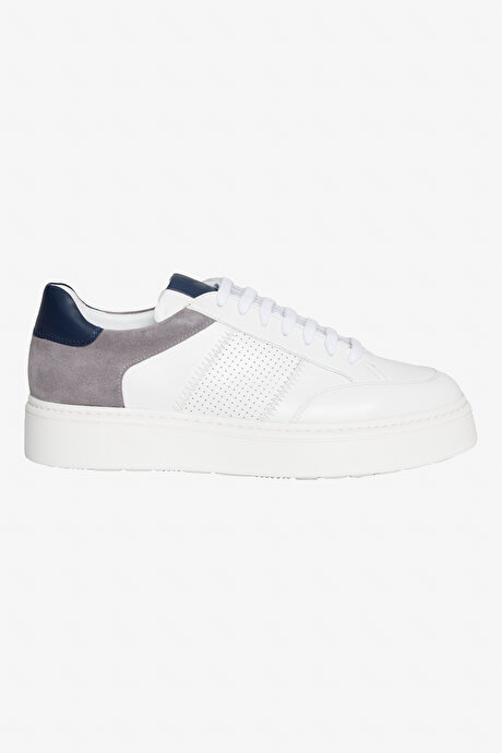 %100 Deri Esnek Rahat Taban Sneaker Beyaz Ayakkabı resmi
