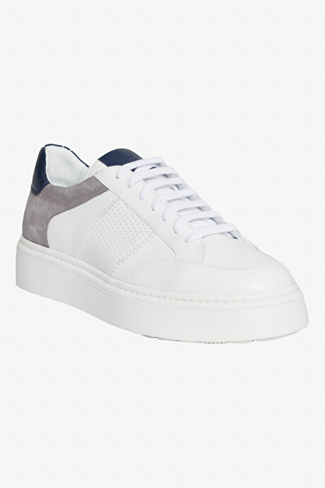 %100 Deri Esnek Rahat Taban Sneaker Beyaz Ayakkabı resmi