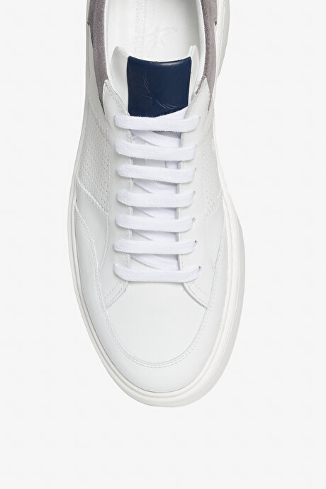 %100 Deri Esnek Rahat Taban Sneaker Beyaz Ayakkabı resmi