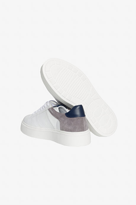 %100 Deri Esnek Rahat Taban Sneaker Beyaz Ayakkabı resmi