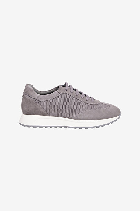 %100 Deri Rahat Taban Sneaker Spor Gri Ayakkabı resmi