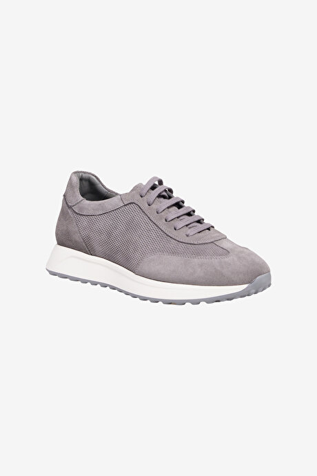 %100 Deri Rahat Taban Sneaker Spor Gri Ayakkabı resmi
