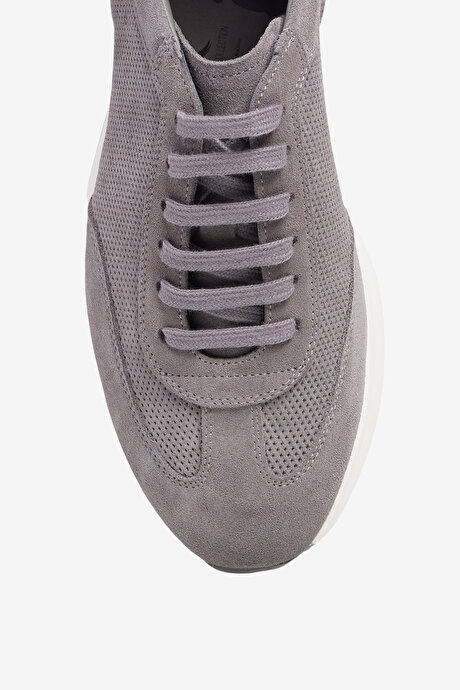 %100 Deri Rahat Taban Sneaker Spor Gri Ayakkabı resmi
