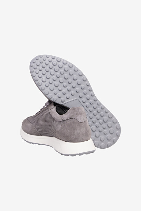 %100 Deri Rahat Taban Sneaker Spor Gri Ayakkabı resmi