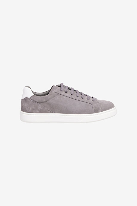 %100 Deri Rahat Taban Sneaker Spor Gri Ayakkabı resmi