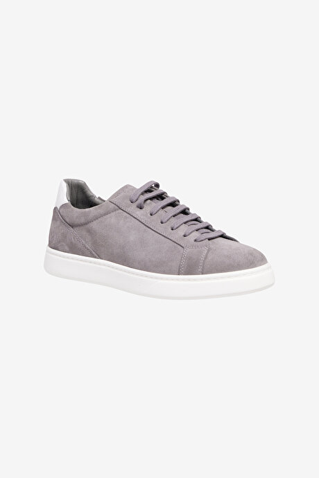 %100 Deri Rahat Taban Sneaker Spor Gri Ayakkabı resmi