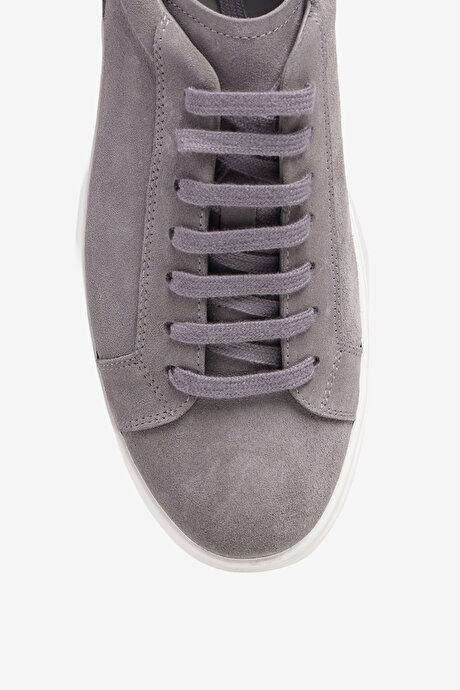 %100 Deri Rahat Taban Sneaker Spor Gri Ayakkabı resmi