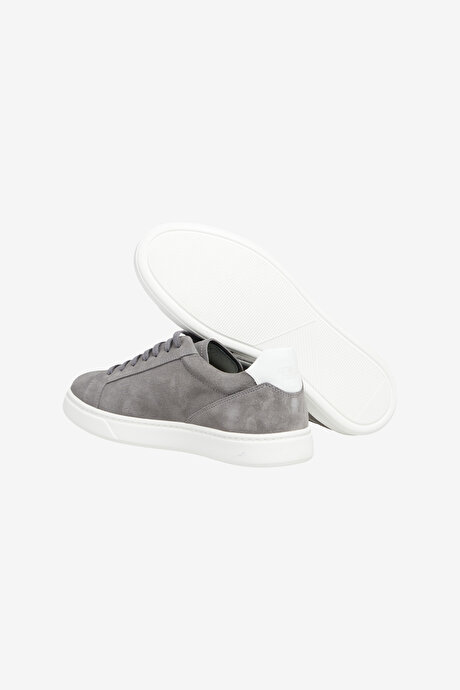 %100 Deri Rahat Taban Sneaker Spor Gri Ayakkabı resmi