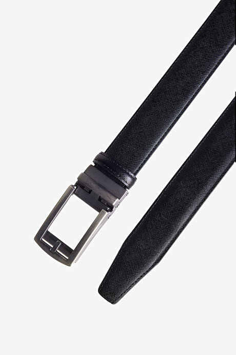 %100 Deri Deliksiz Klasik Siyah Kemer resmi