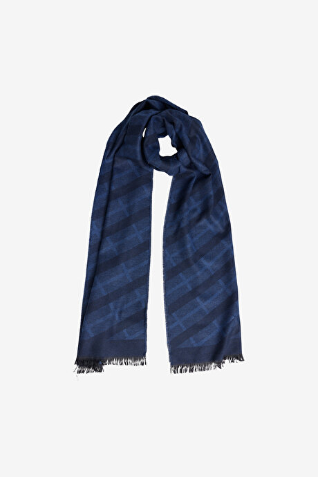 Desenli Yumuşak Dokulu Lacivert-Mavi Atkı resmi