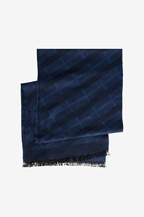 Desenli Yumuşak Dokulu Lacivert-Mavi Atkı resmi