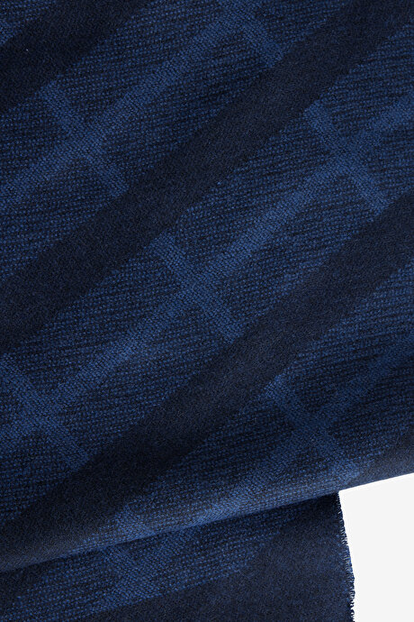 Desenli Yumuşak Dokulu Lacivert-Mavi Atkı resmi