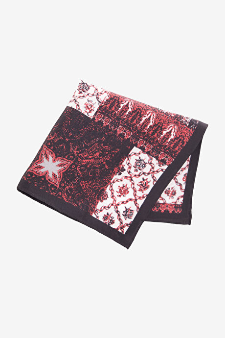 İpek Kırmızı-Ekru Mendil resmi