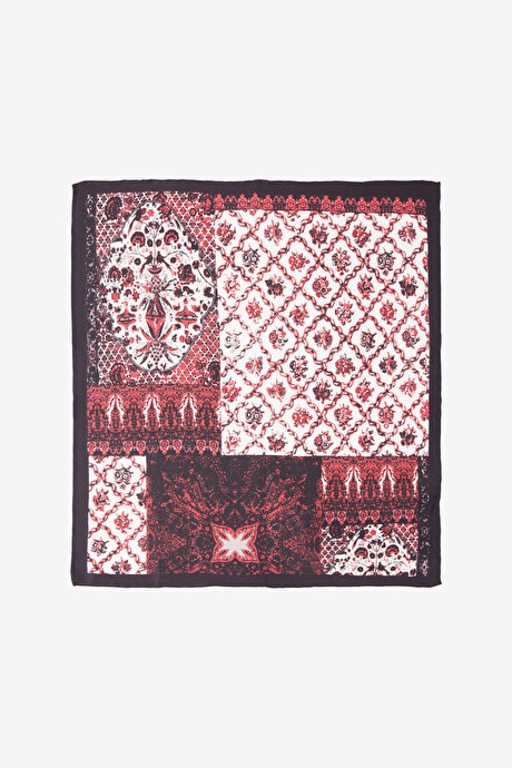 İpek Kırmızı-Ekru Mendil resmi