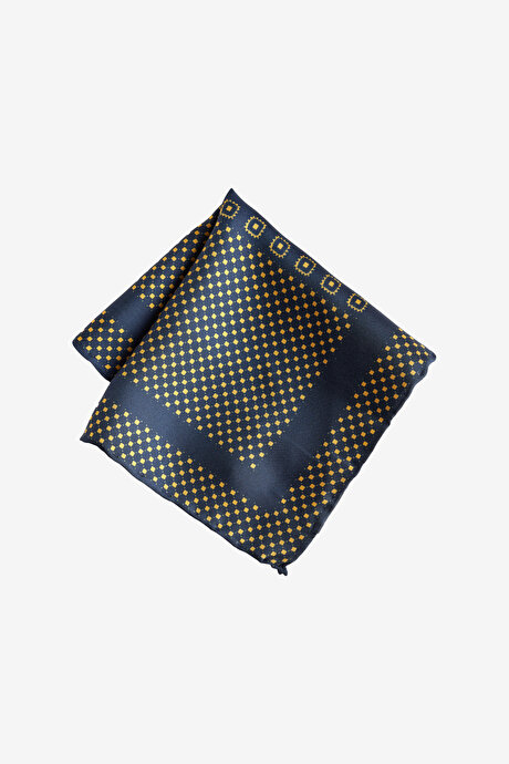 Desenli İpek Lacivert-Sarı Mendil resmi