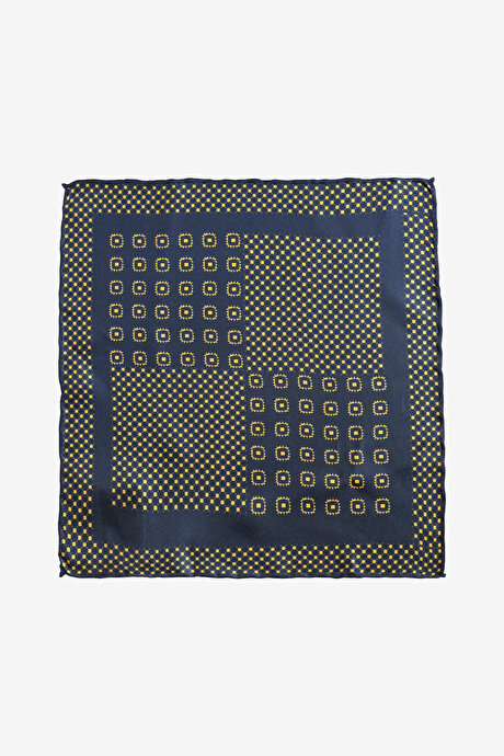 Desenli İpek Lacivert-Sarı Mendil resmi