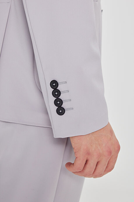 Slim Fit Dar Kesim Mono Yaka Beli Bağlamalı Desenli Gri Takım Elbise resmi