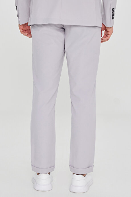 Slim Fit Dar Kesim Mono Yaka Beli Bağlamalı Desenli Gri Takım Elbise resmi