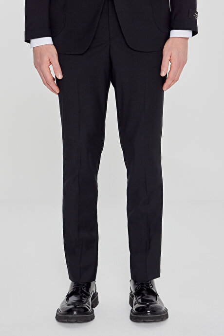 Slim Fit Mono Yaka %100 Yün Filafil Desenli Gri Takım Elbise resmi