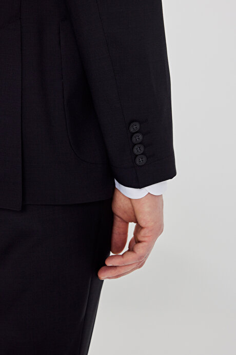 Slim Fit Mono Yaka %100 Yün Filafil Desenli Gri Takım Elbise resmi