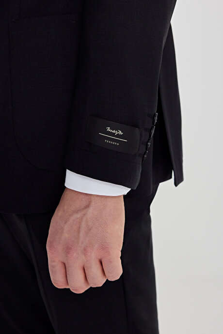 Slim Fit Mono Yaka %100 Yün Filafil Desenli Gri Takım Elbise resmi