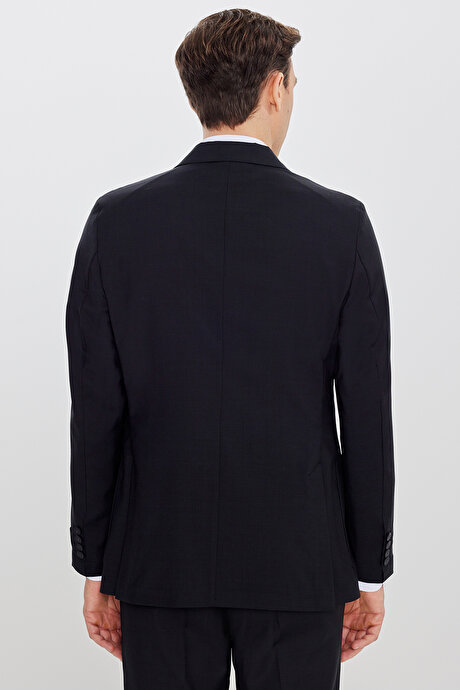 Slim Fit Mono Yaka %100 Yün Filafil Desenli Gri Takım Elbise resmi
