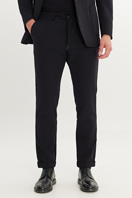 Slim Fit Dar Kesim Mono Yaka Beli Bağlamalı Siyah Takım Elbise resmi