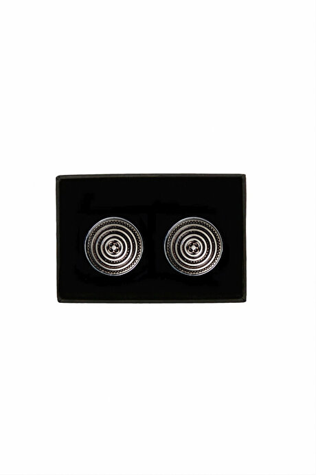 %100 Metal Siyah-Beyaz-Sarı Kol Düğmesi resmi