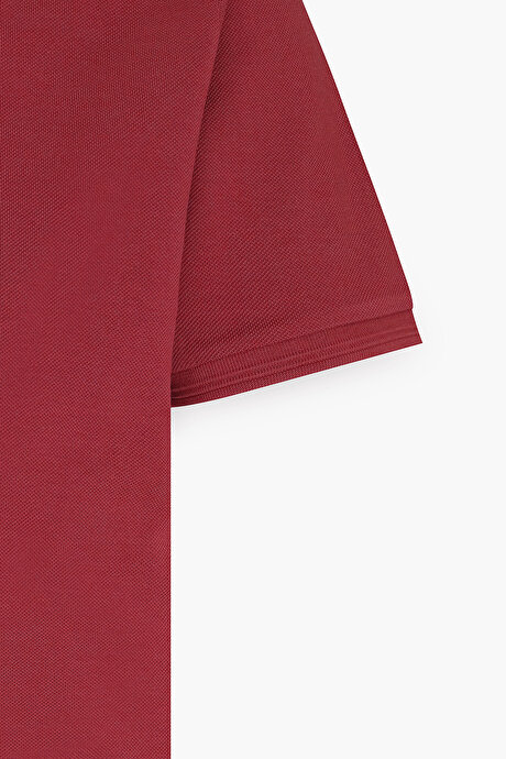 Slim Fit Dar Kesim Polo Yaka %100 Pamuk Bordo Tişört resmi