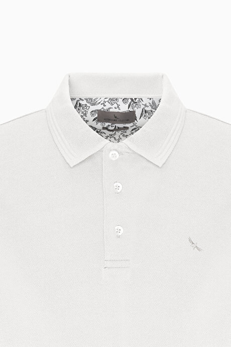 Slim Fit Dar Kesim Polo Yaka %100 Pamuk Beyaz Tişört resmi