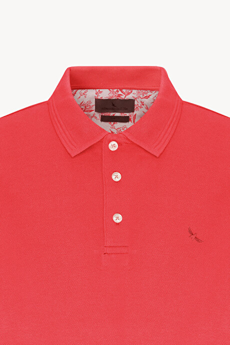 Slim Fit Dar Kesim Polo Yaka %100 Pamuk Kırmızı Tişört resmi