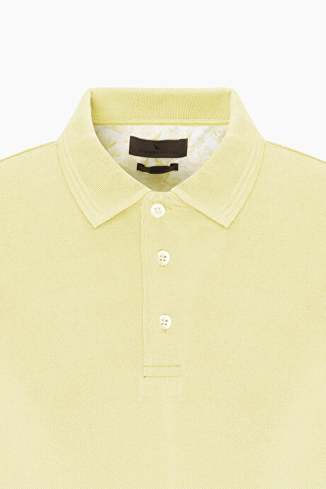 Slim Fit Dar Kesim Polo Yaka %100 Pamuk Sarı Tişört resmi