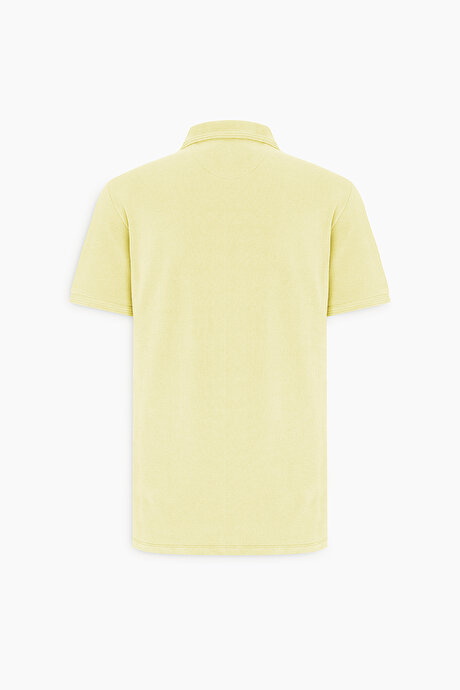 Slim Fit Dar Kesim Polo Yaka %100 Pamuk Sarı Tişört resmi
