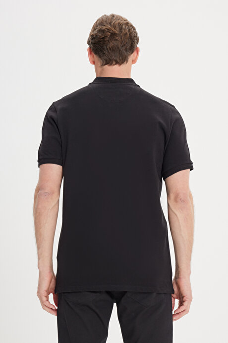 Slim Fit Dar Kesim Polo Yaka %100 Pamuk Siyah Tişört resmi